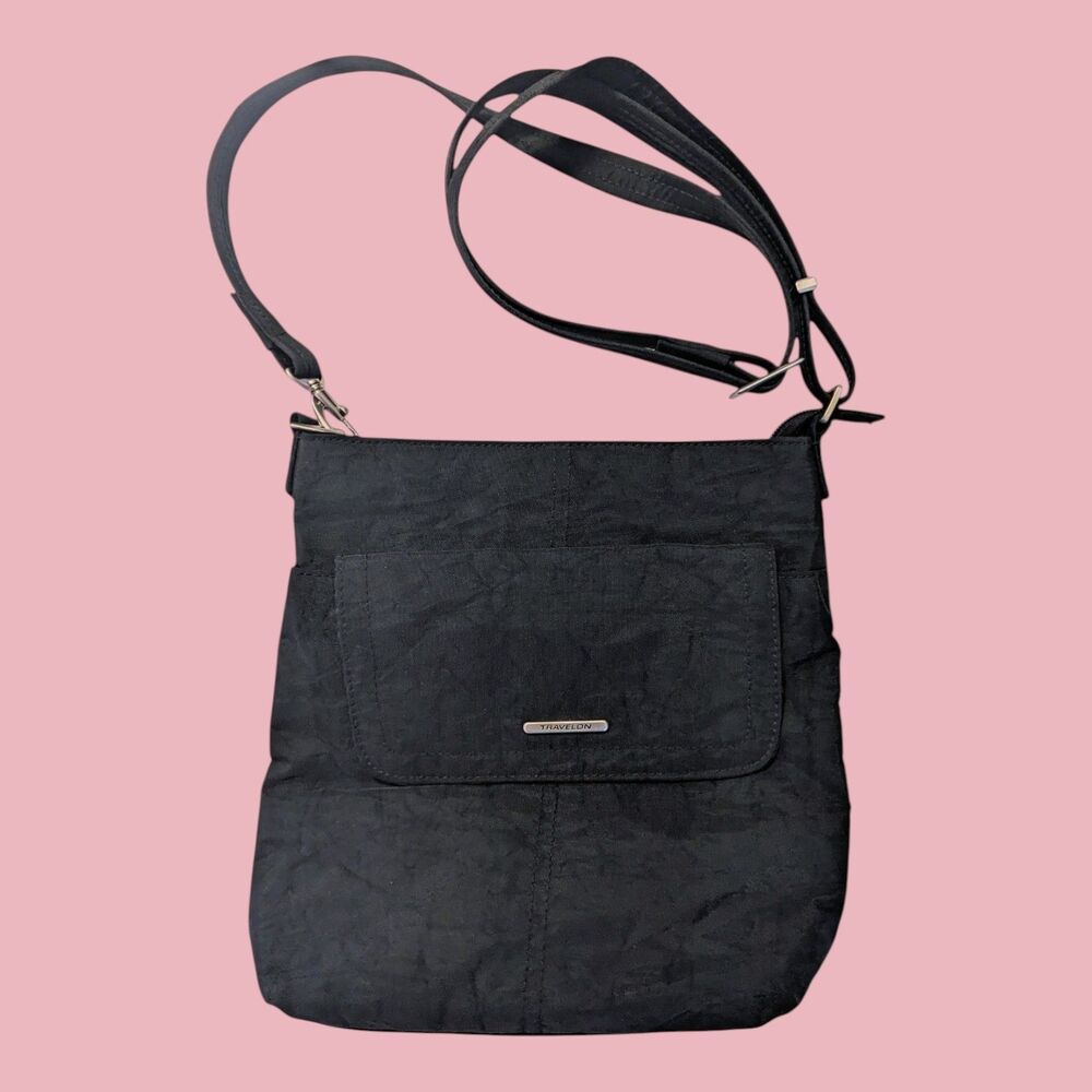 Travelon Anti-Theft Crinkle Small Flap Crossbody Bag Black Lightweight F12719